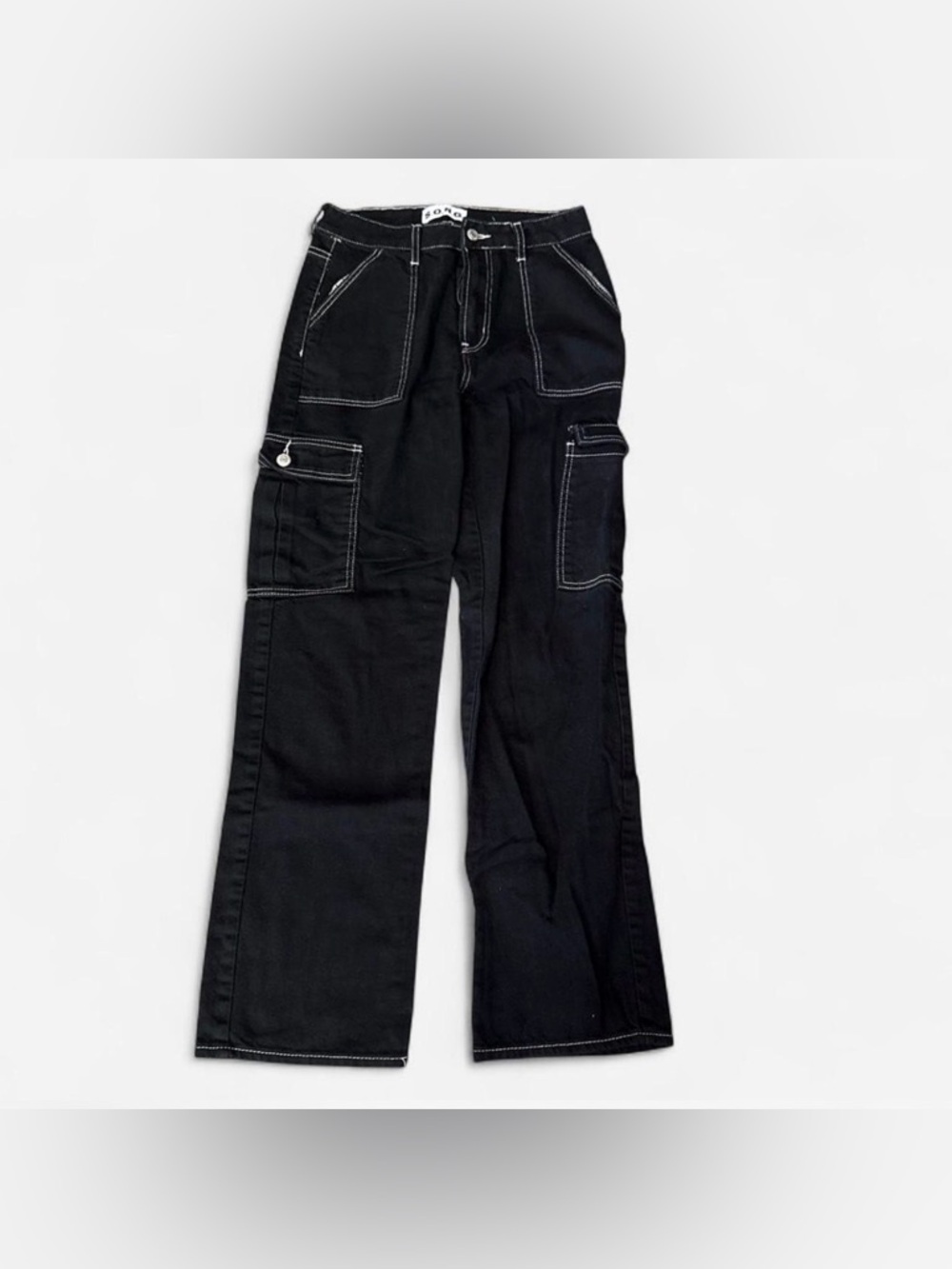 SONG black denim jeans with white stitching